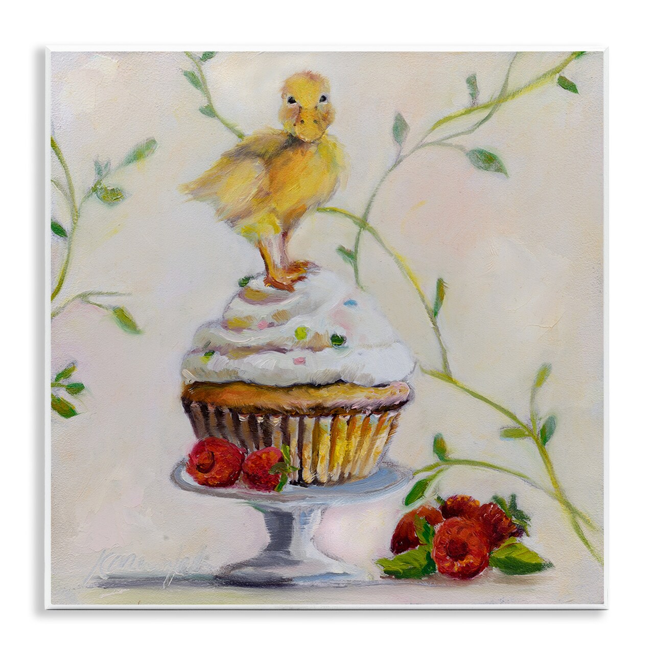 Stupell Industries Baby Duck on Raspberry Cupcake Wall Plaque Art